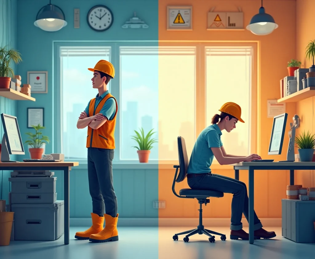 un homme et une femme devant leur bureau